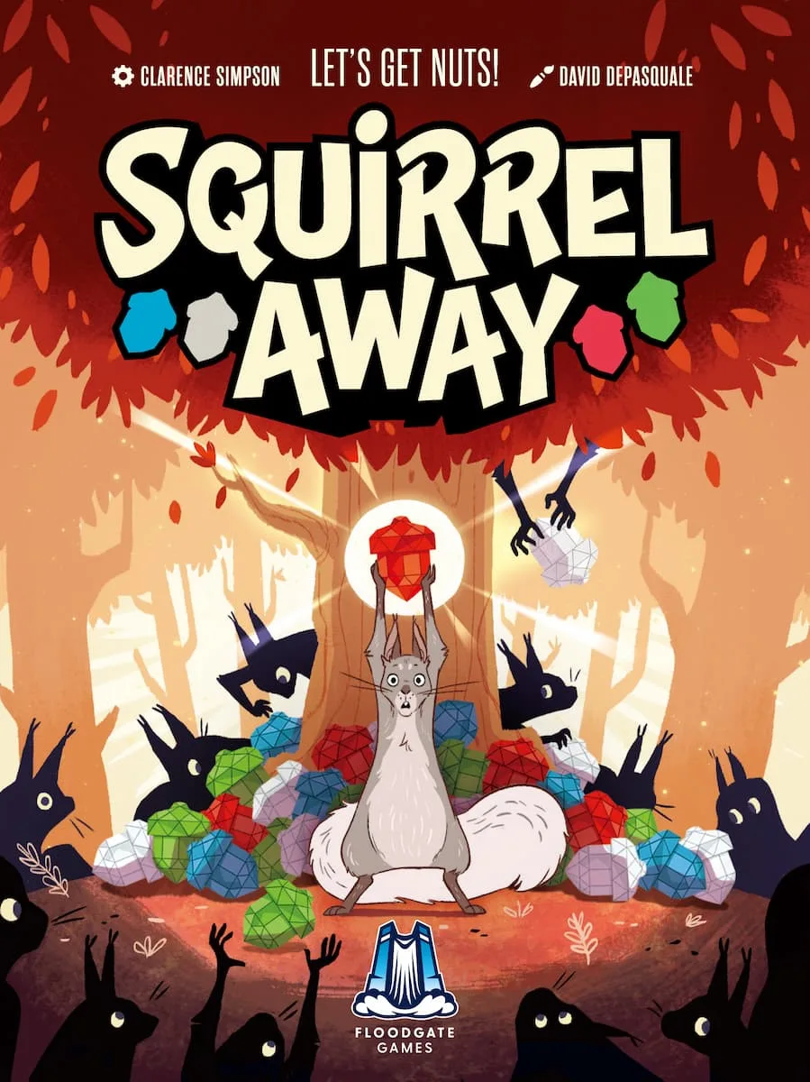 Squirrel Away the board game was published by Floodgate Games and the board game manufacturer was Boda Games Manufacturing.