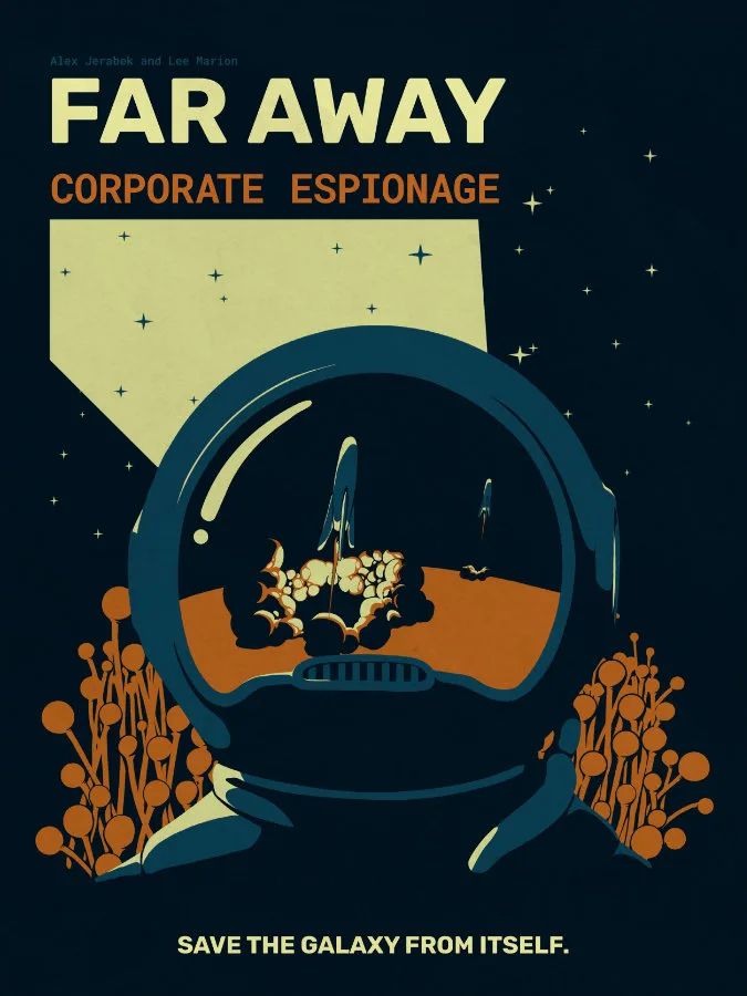 Far Away: Corporate Espionage the board game was published by Cherry Picked Games and the board game manufacturer was Boda Games Manufacturing.