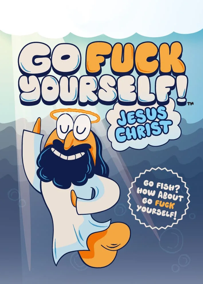 Go Fuck Yourself: Jesus Christ the game was published by Spite House Studios and the board game manufacturer was Boda Games Manufacturing.