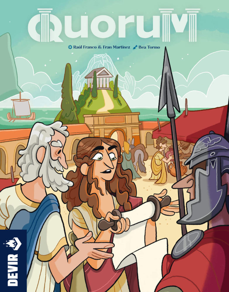 Quorumn the board game was published by Devir and the board game manufacturer was Boda Games Manufacturing.