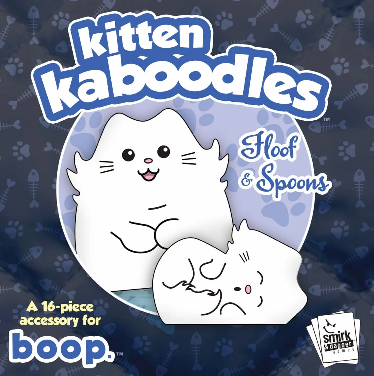 Boop. Kitten Kaboodles the board game was published by Smirk & Dagger Games and the board game manufacturer was Boda Games Manufacturing.