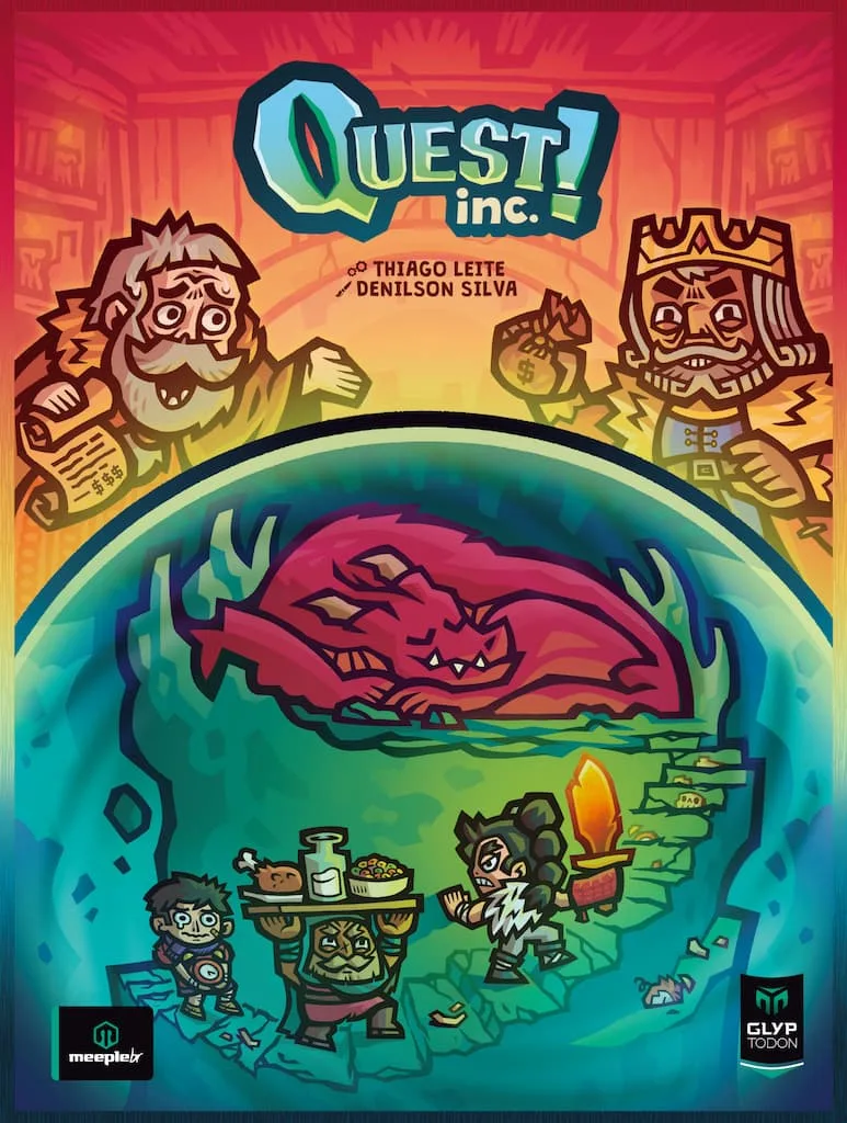 Quest Inc. the board game was published by Glyptodon and the board game manufacturer was Boda Games Manufacturing.