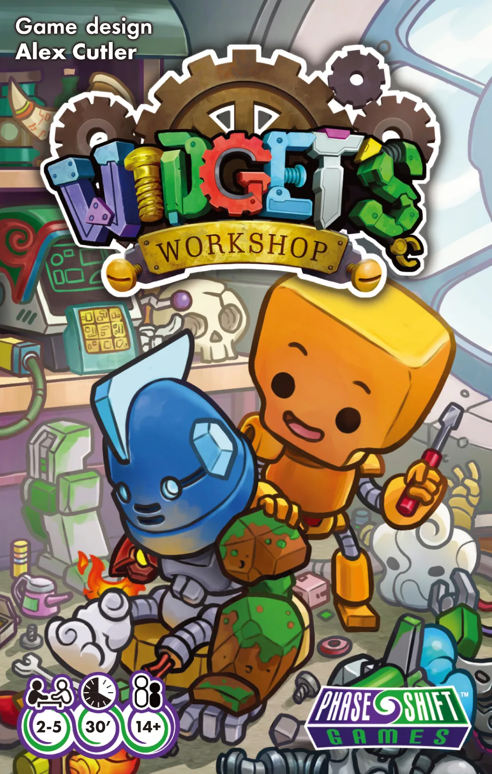 Widget's Workshop the board game was published by Phase Shift Games and the board game manufacturer was Boda Games Manufacturing.