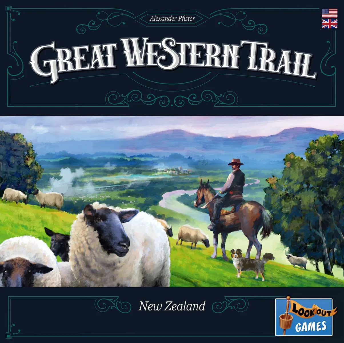Great Western Trail: New Zealand the board game was published by Lookout Games and the board game manufacturer was Boda Games Manufacturing.