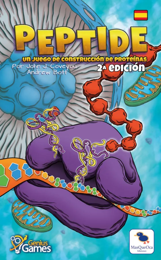 Peptide: A Protein Building Game the board game was published by Ediciones MasQueOca and the board game manufacturer was Boda Games Manufacturing.