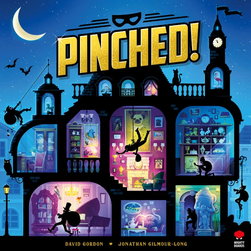 Pinched! the board game was published by Mighty Boards and the board game manufacturer was Boda Games Manufacturing.
