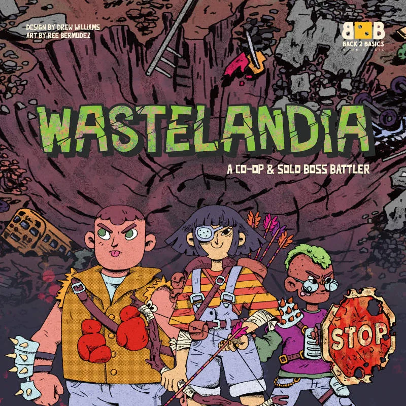 Wastelandia the board game was published by Back 2 Basics Game Studio and the board game manufacturer was Boda Games Manufacturing.