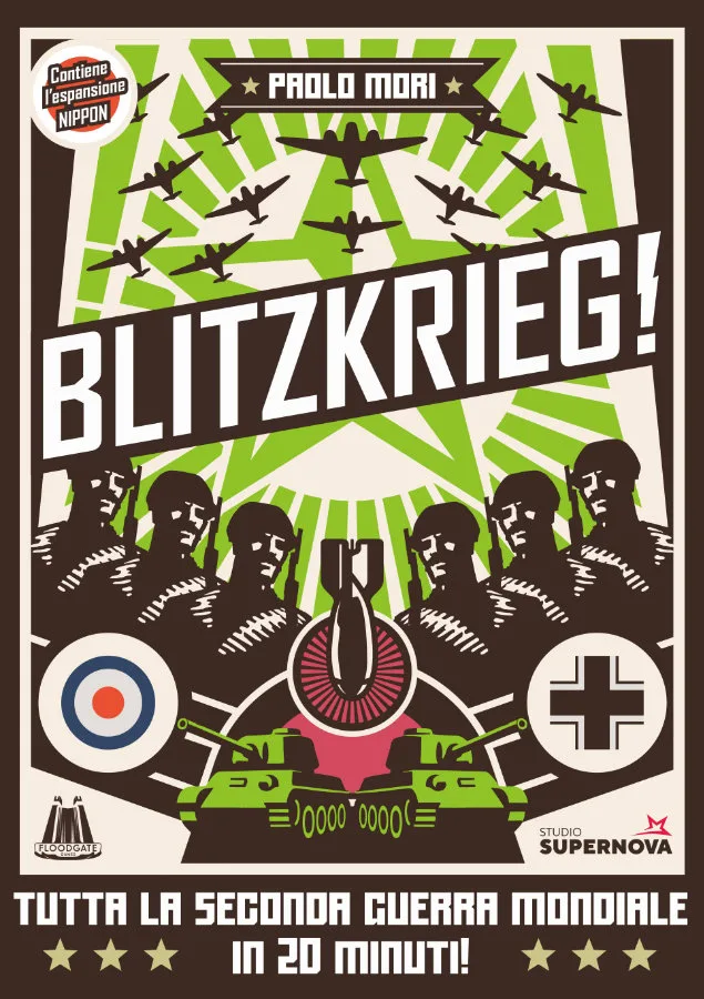 Blitzkrieg!: World War Two in 20 Minutes the board game was published by Floodgate Games and the board game manufacturer was Boda Games Manufacturing.