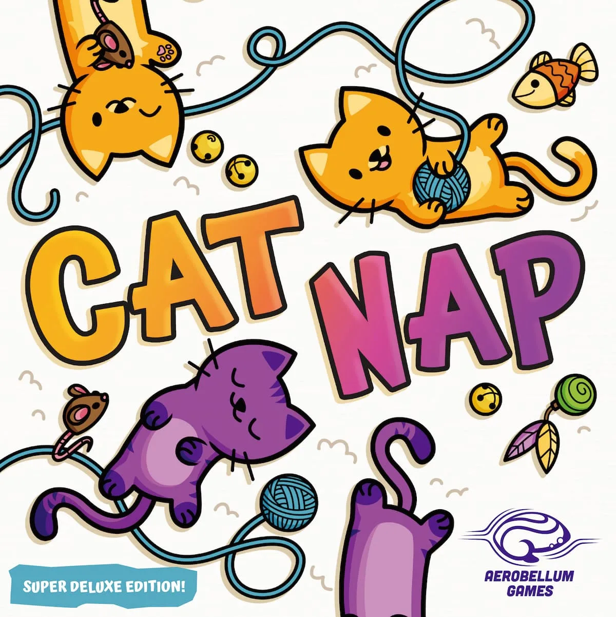 Cat Nap the board game was published by Aerobellum Games and the board game manufacturer was Boda Games Manufacturing.