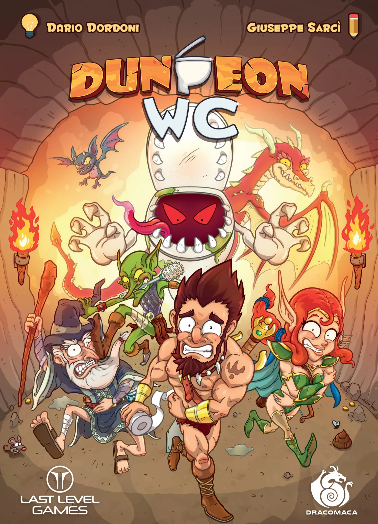 Dungeon WC the board game was published by Last Level Games and the board game manufacturer was Boda Games Manufacturing