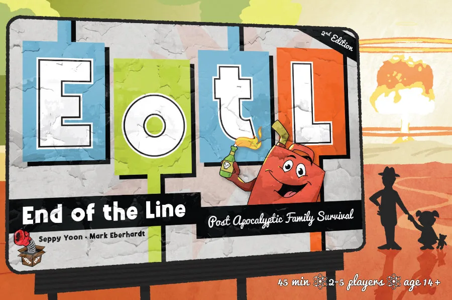 End of the Line: Post-Apocalyptic Family Survival the board game was published by Fight in a Box and the board game manufacturer was Boda Games Manufacturing