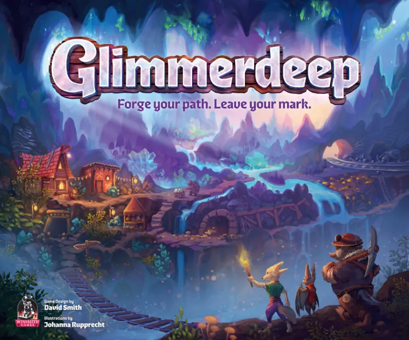 Glimmerdeep the board game was published by Winsmith Games and the board game manufacturer was Boda Games Manufacturing